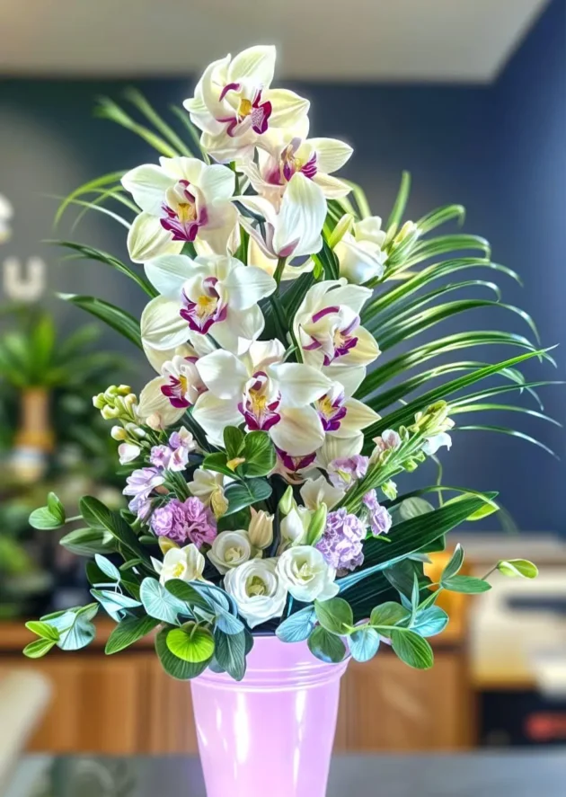 composition florale cymbidium violet et blanc - Gap Events